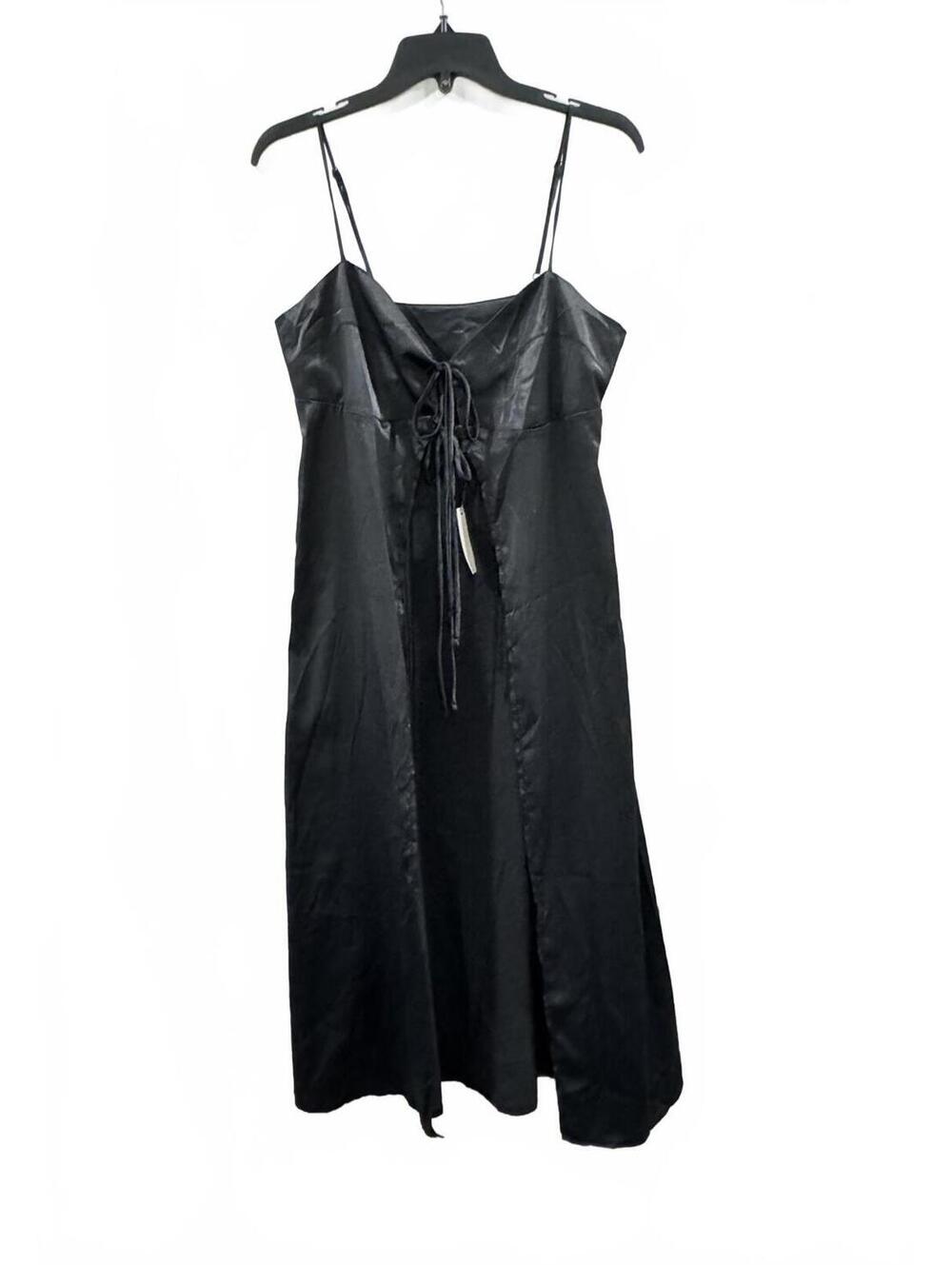 NWT Anthropologie Black Satin Tie Front Midi Slip Dress Duster Small